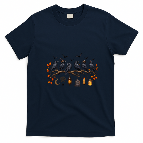 Black Crow Halloween Scary Witch T-Shirt - Navy Blue