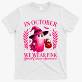 Breast Cancer Halloween Ghost Wear Pink In October T-Shirt - White