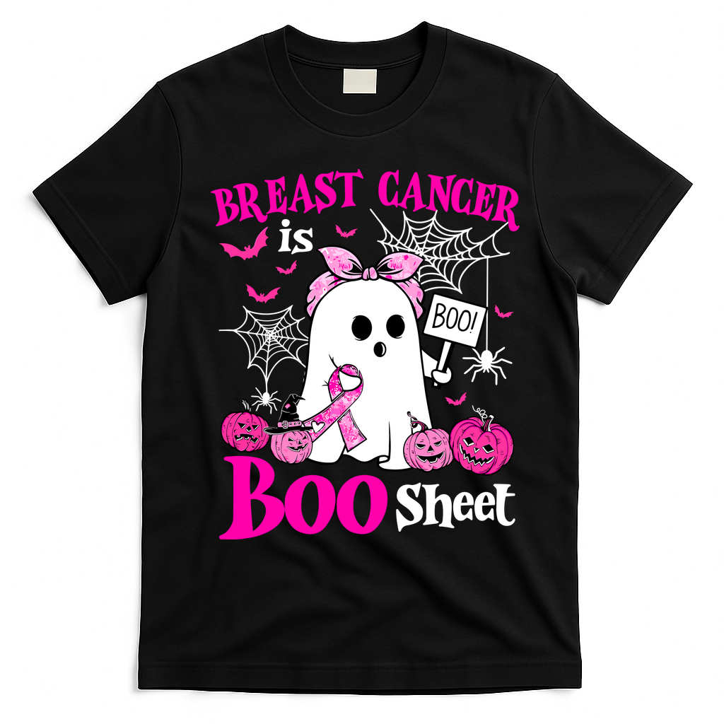Breast Cancer Is Boo Sheet Halloween Breast Cancer Awareness T-Shirt - Black