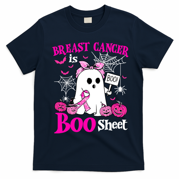 Breast Cancer Is Boo Sheet Halloween Breast Cancer Awareness T-Shirt - Navy Blue