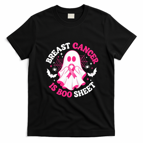 Breast Cancer Is Boo Sheet Funny Halloween Ghost T-Shirt - Black