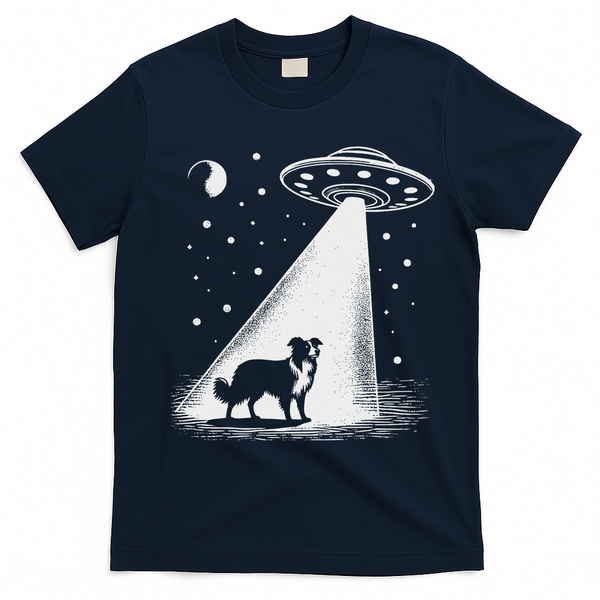 Border Collie Mom Dad Dog Funny Alien Ufo T-Shirt - Navy Blue