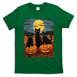 Black Cat Starry Night Van Gogh Funny Halloween T-Shirt - Irish Green