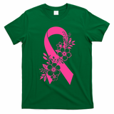 Breast Cancer Survivor Support Gift October Floral Pink Ribbon T-Shirt - Irish Green