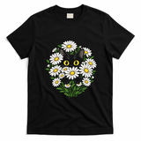 Botanical Cat Sun Flower Floral T-Shirt - Black