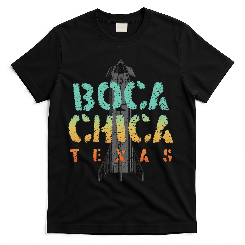 Boca Chica Texas Starship Cool Retro T-Shirt - Black