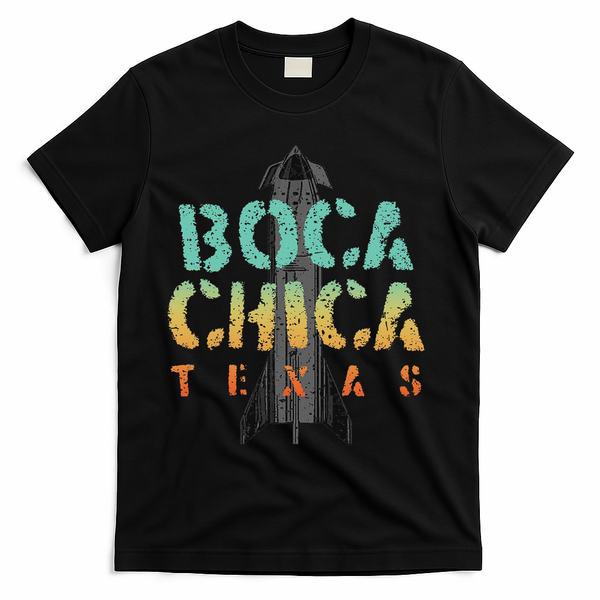 Boca Chica Texas Starship Cool Retro T-Shirt - Black