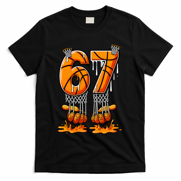 Basketball Drip 67 Six Seven Funny 6-7 Gen Alpha Meme T-Shirt - Black