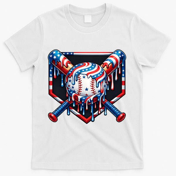 Baseball Drip American Flag 4th Of July T-Shirt - White
