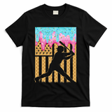 Baseball Drip Bat Dripping Ice Cream American Flag T-Shirt - Black