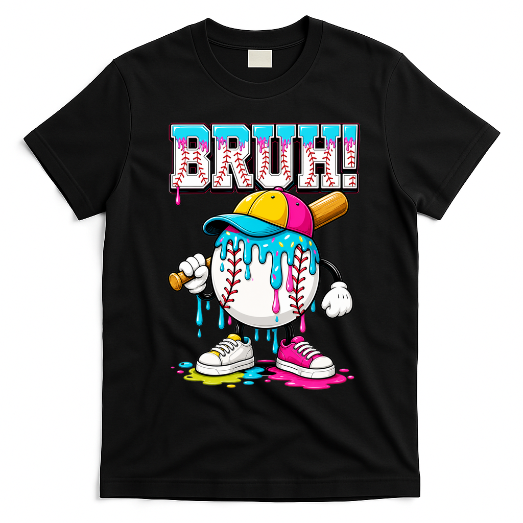Baseball Drip Bruh Ice Cream Meme For Son Grandson  T-Shirt - Black