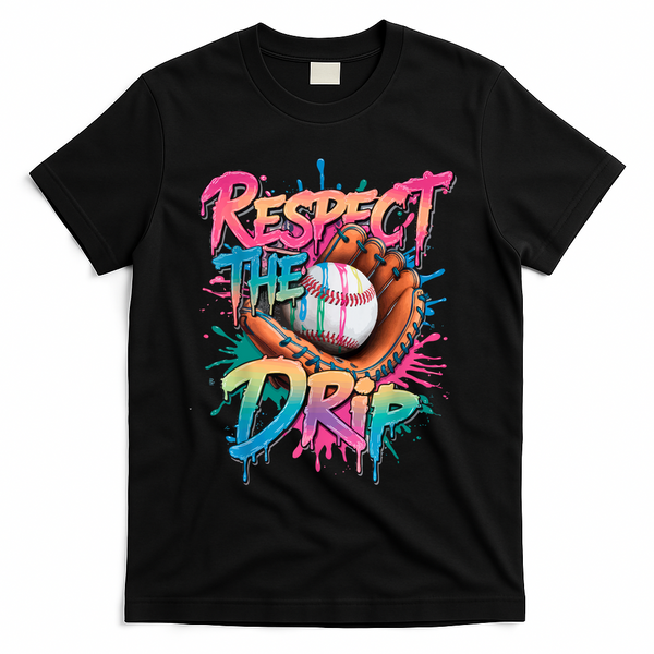 Baseball Drip Boy Ice Cream Drip Respect The Drip  T-Shirt - Black