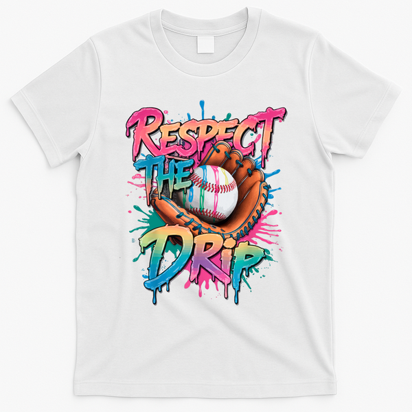 Baseball Drip Boy Ice Cream Drip Respect The Drip  T-Shirt - White
