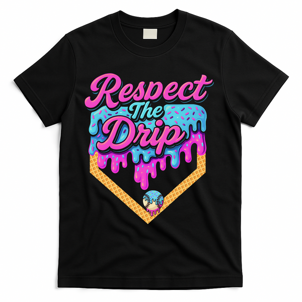 Baseball Drip B.oys Home Plate Ice Cream Respect The Drip T-Shirt - Black