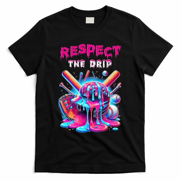 Baseball Drip B.oys Ice Cream Drip Yout.h Respect The Drip T-Shirt - Black