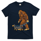 Bigfoot Dachshund Dog Walk Funny Sasquatch Lovers T-Shirt - Navy Blue
