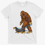 Bigfoot Dachshund Dog Walk Funny Sasquatch Lovers T-Shirt - White