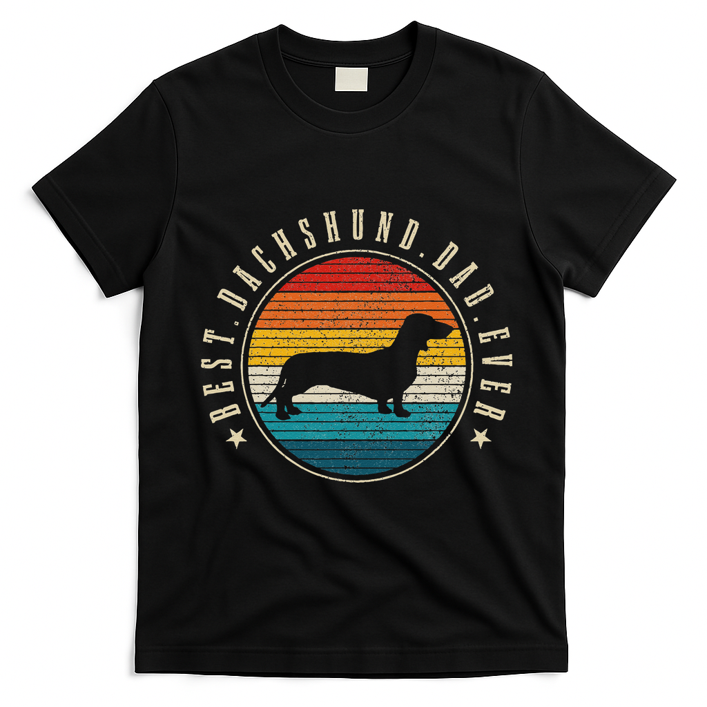 Best Dachshund Dad Ever Vintage Funny Doxie Wiener Dog Owner T-Shirt - Black