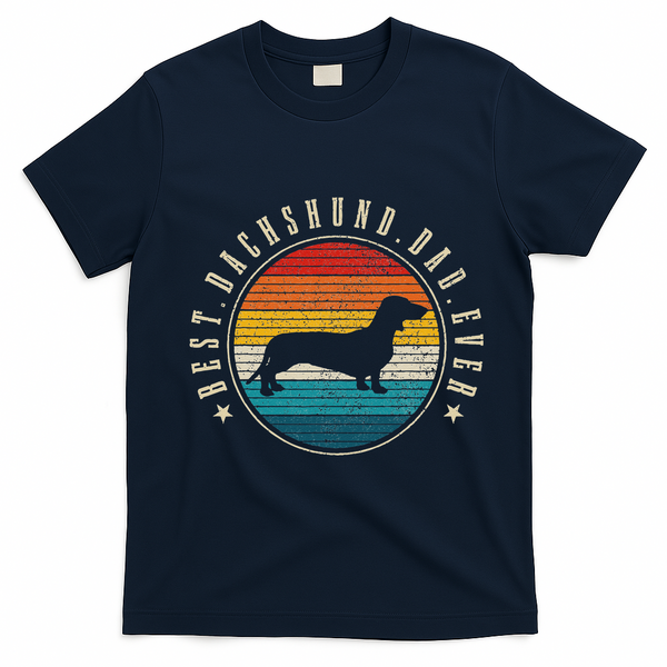 Best Dachshund Dad Ever Vintage Funny Doxie Wiener Dog Owner T-Shirt - Navy Blue