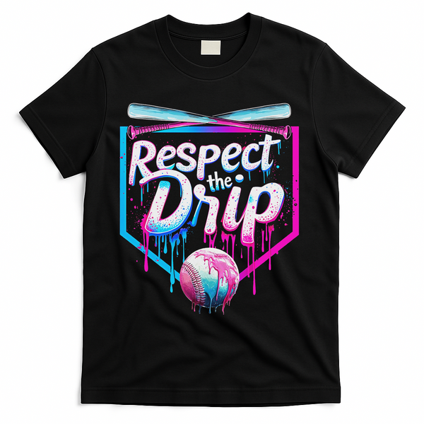 Baseball Drip For Ice Cream Drip Respect The Drip T-Shirt - Black
