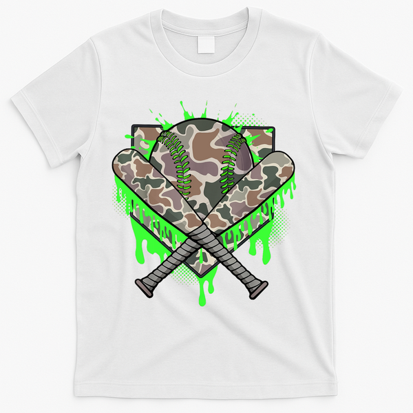 Baseball Drip For Boy Ice Cream Dripping Boy Baseball Camo  T-Shirt - White