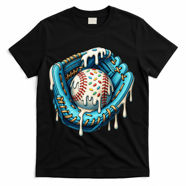 Baseball Drip Home Plate Ice Cream Respect The Drip T-Shirt - Black