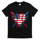 Baseball Drip Ice Cream Patriotic American Flag Funny T-Shirt - Black