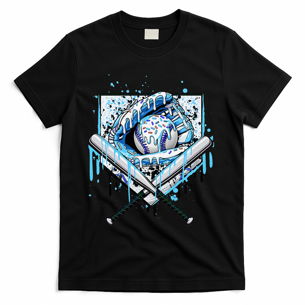 Baseball Drip Ice Cream Drip Baseball  T-Shirt - Black
