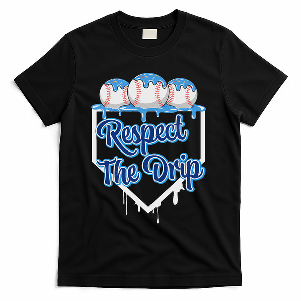 Baseball Drip Ice Cream Drip Respect The Drip T-Shirt - Black