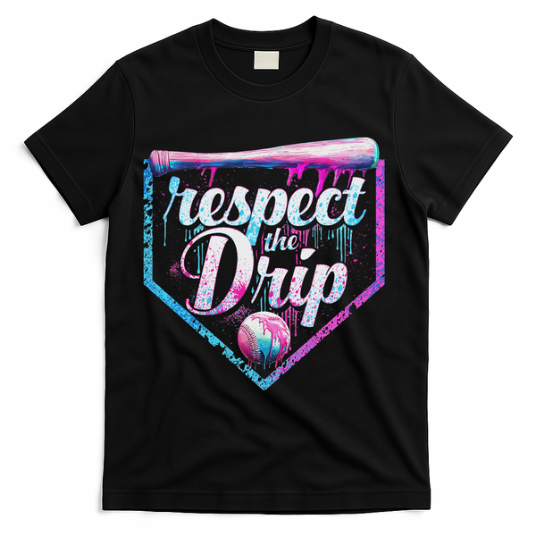 Baseball Drip Ice Cream Dripping Respect The Drip  T-Shirt - Black