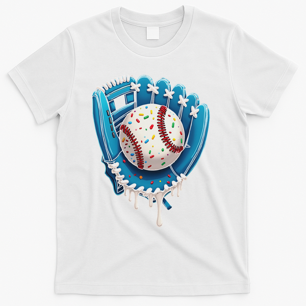 Baseball Drip Ice Cream Sprinkles Baseball Glove T-Shirt - White
