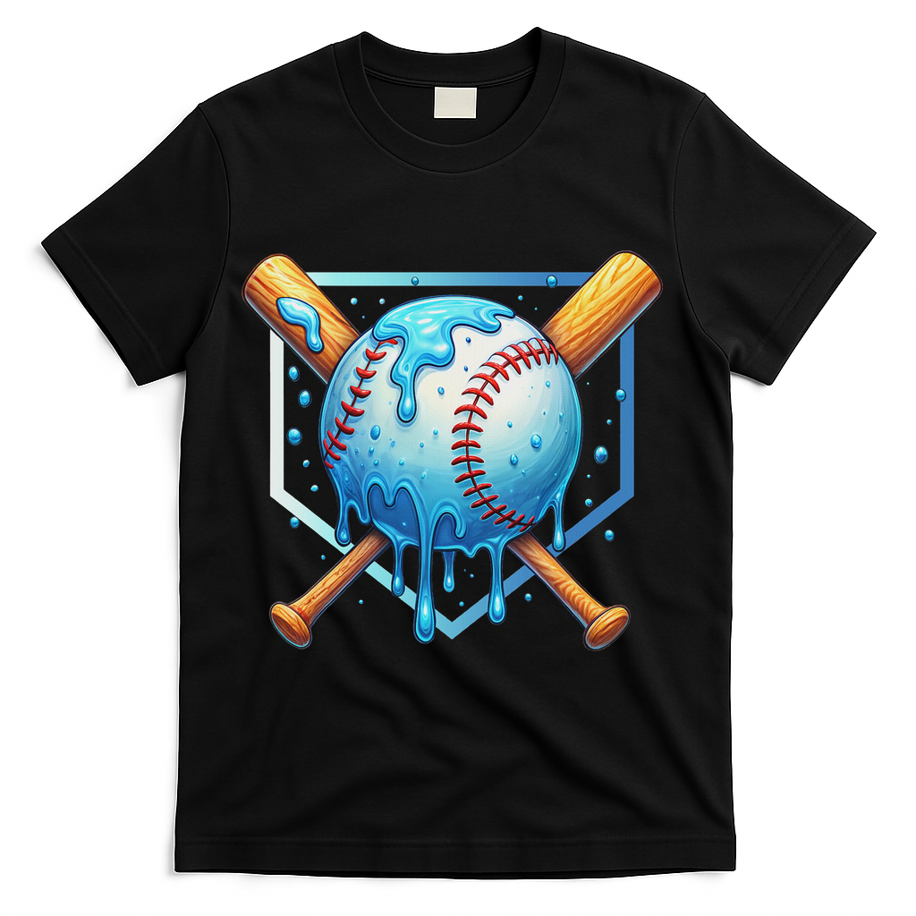 Baseball Dripping Ice Cream Drip Baseball T-Shirt - Black