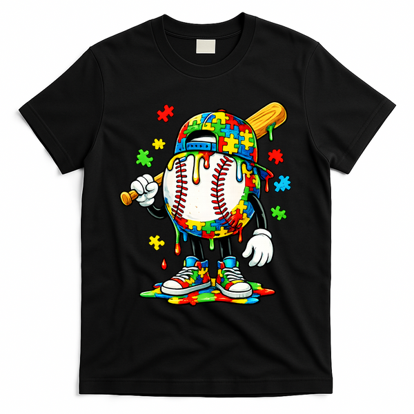 Baseball Drip Ice Cream Autism Awareness T-Shirt - Black