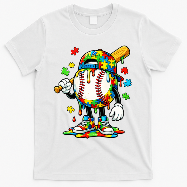 Baseball Drip Ice Cream Autism Awareness T-Shirt - White