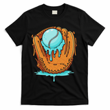 Baseball Drip Ice Cream Baseball Glove Dripping T-Shirt - Black