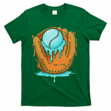 Baseball Drip Ice Cream Baseball Glove Dripping T-Shirt - Green