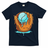Baseball Drip Ice Cream Baseball Glove Dripping T-Shirt - Navy