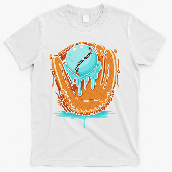 Baseball Drip Ice Cream Baseball Glove Dripping T-Shirt - White