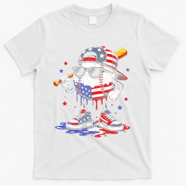 Baseball Drip Ice Cream 4th Of July American USA T-Shirt - White