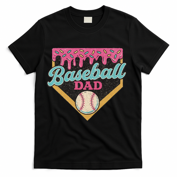 Baseball Dad Ice Cream Drip T-Shirt - Black
