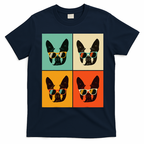 Bostie Dog Lover Gift Funny Boston Terrier With Sunglasses T-Shirt - Navy Blue