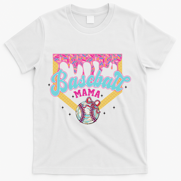 Baseball Drip Mama Ice Cream Drip Baseball Mom T-Shirt - White