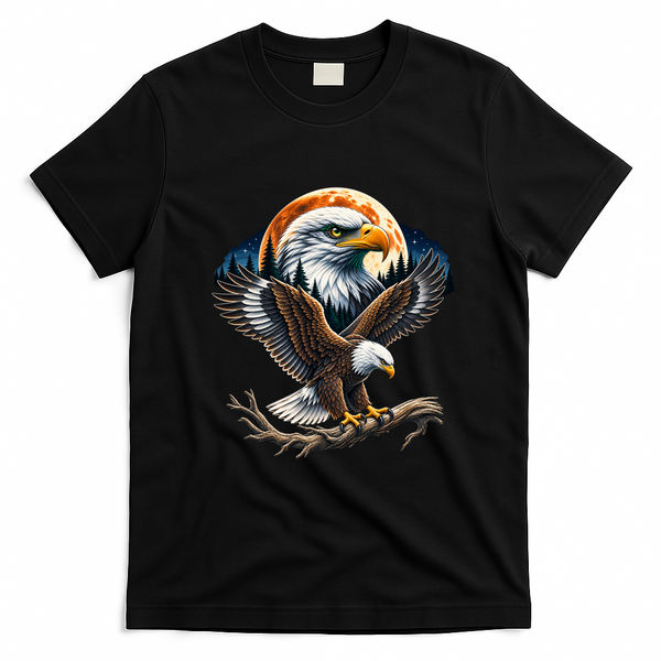 Bald Eagle Forest Moon Wildlife Bird Of Prey T-Shirt - Black