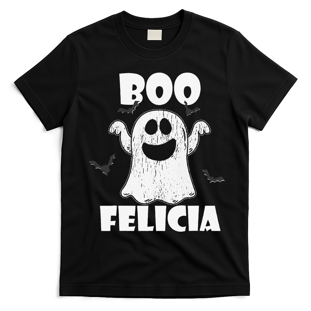 Bye Felicia BOO FELICIA Funny Halloween Ghost T-Shirt - Black