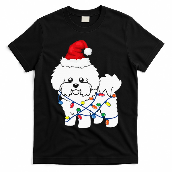 Bichon Frise Christmas Light Funny Dog Lover Gift T-Shirt - Black