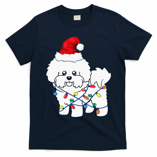 Bichon Frise Christmas Light Funny Dog Lover Gift T-Shirt - Navy Blue