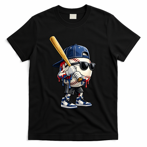Baseball Fan Drip Ice Cream T-Shirt - Black