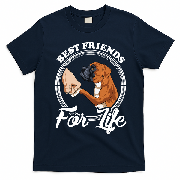 Best Friends For Life Funny Boxer Dog T-Shirt - Navy Blue