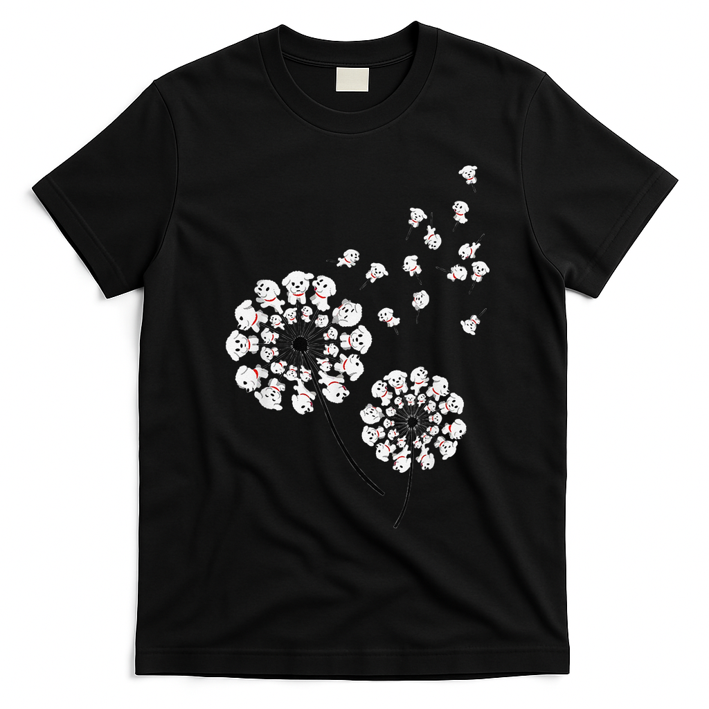 Bichon Frise Flower Fly Dandelion Funny Dog Lover T-Shirt - Black