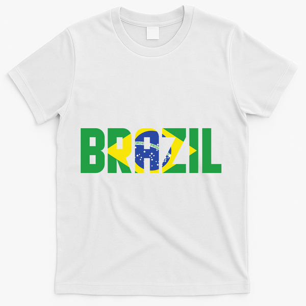 Brazil Flag Lettering Bold Graphic Apparel T-Shirt - White